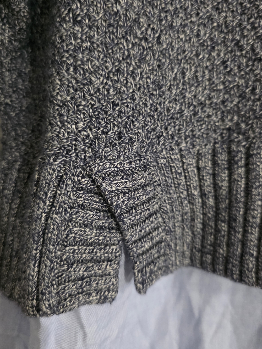 Banana Republic Layered Sweater Shirt | Gray Knit Pullover with Blue Hem | Med - Picture 8 of 11